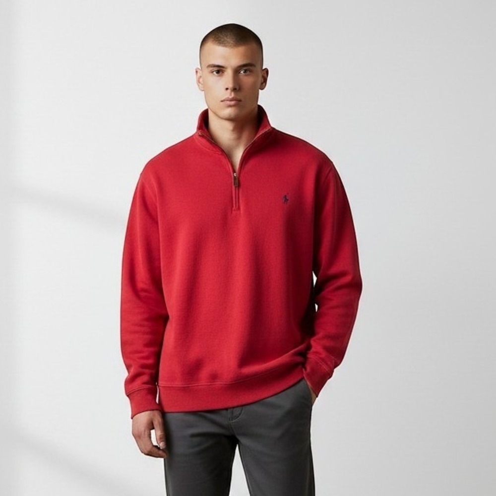 Polo Ralph Lauren Mens 4XB Red Cotton Quarter Zip Pullover Sweater Big & Tall